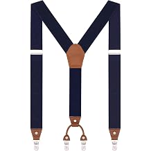 Suspenders for Men, 4-Clip Y-Back with Genuine Leather