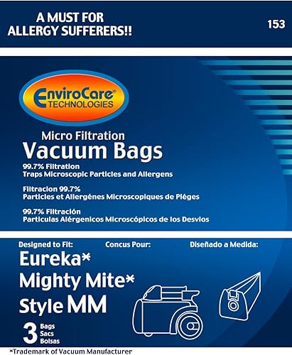 EnviroCare Bolsas de repuesto para aspiradora de microfiltración hechas para adaptarse a los recipientes Eureka Style MM Eureka Mighty Mite serie