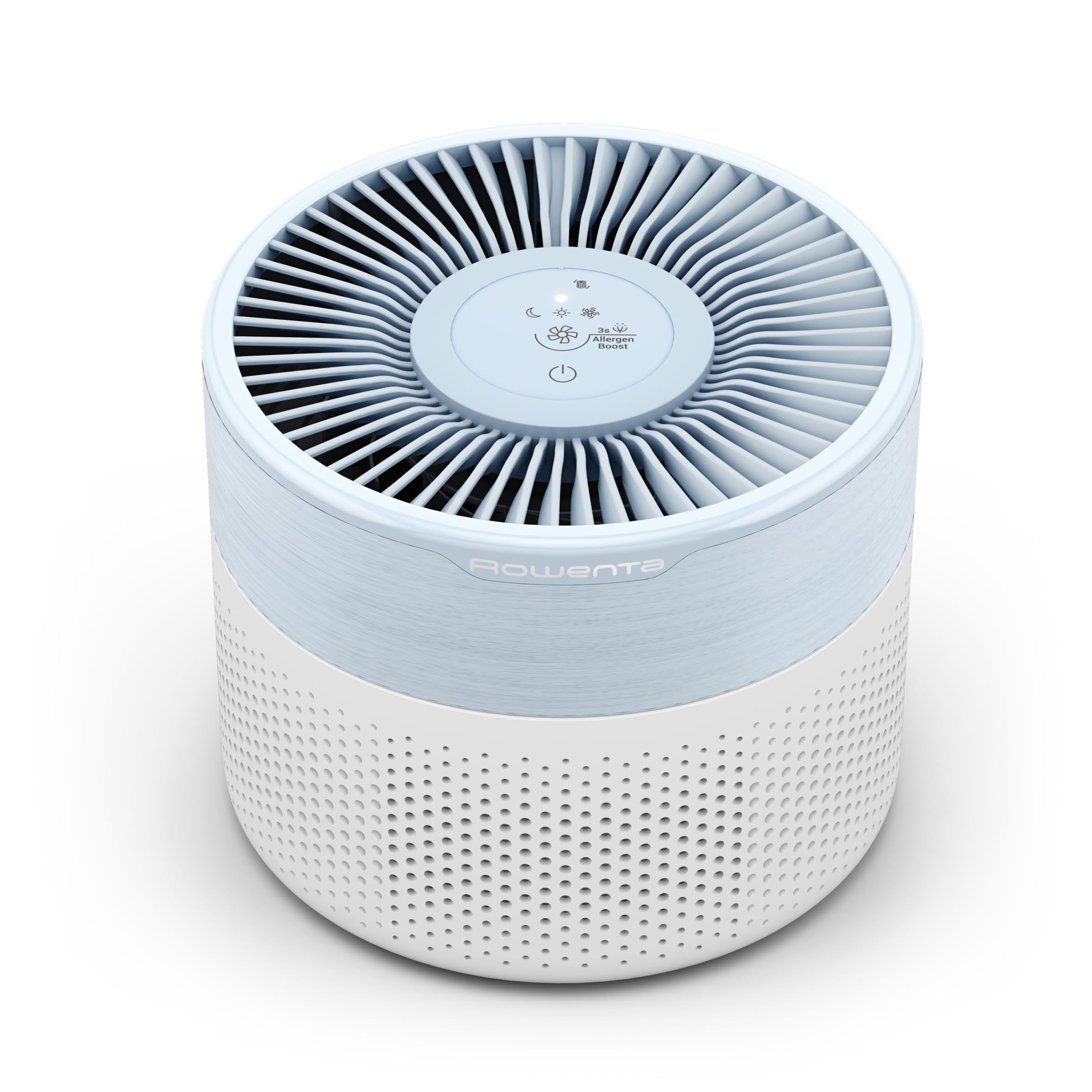 Rowenta Pure Air Mini PU1520F0 Oczyszczacz powietrza, filtr HEPA do 22 m², bardzo cichy, redukujący nieprzyjemne zapachy, silnik Effitech, biały/niebieski