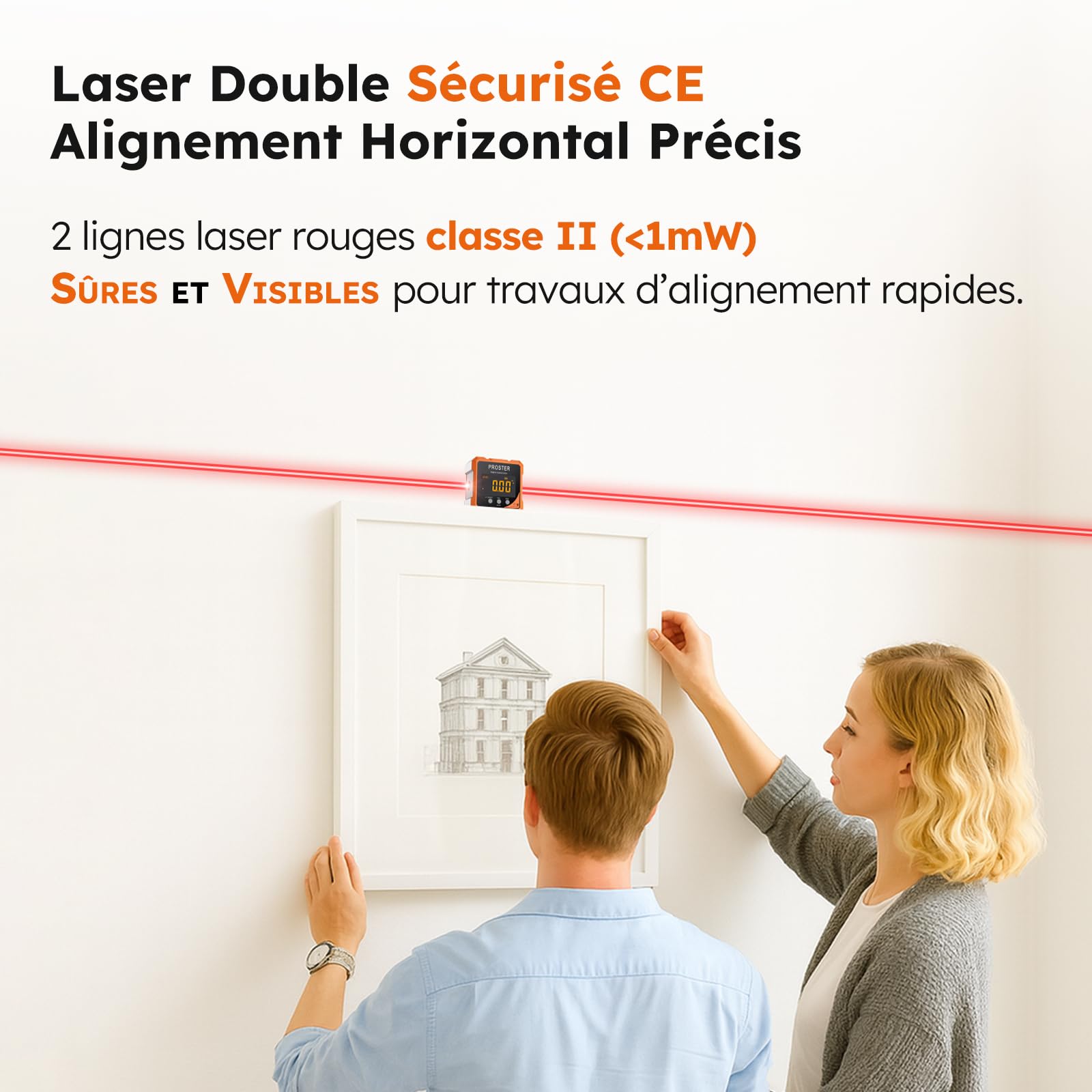 Proster Inclinomètre Numérique avec Laser 4 Côtés Magnétiques - Niveau Digital Rechargeable Précision ±0.1° Écran LCD VA IP54 Étanche Outil de Mesure d’Angle pour Menuiserie Chantier et Décoration