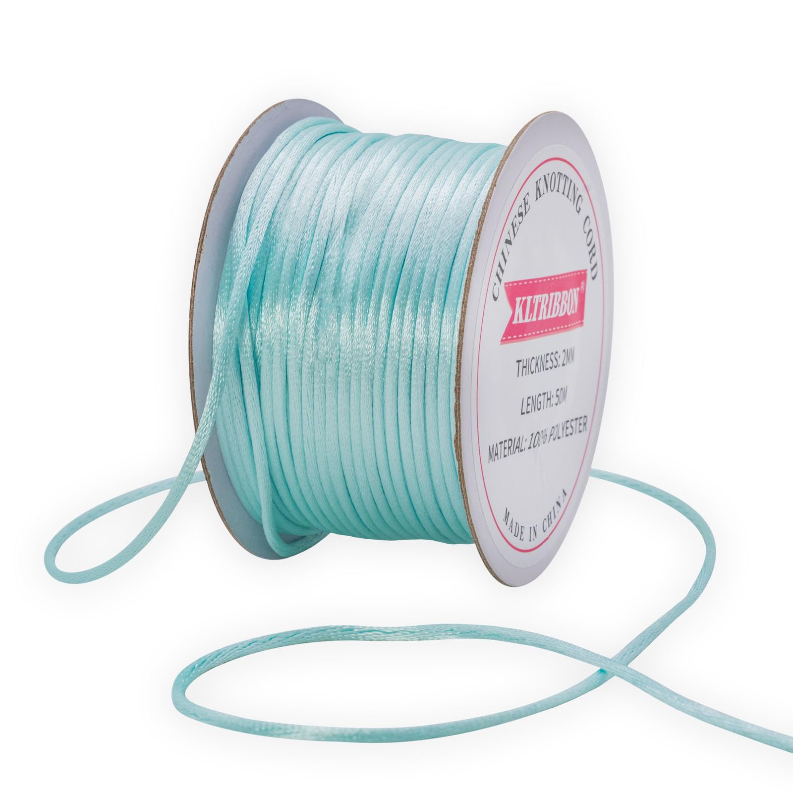 KLTRIBBON 2mm Lt Blue Satin Rattail Cord String for Jewelry Making Bracelet Necklaces Beading Thread Macrame Kumihimo Chinese Knot Craft 50 Meters