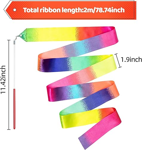 Miniatura 6 de Paquete de 20 varitas bailarinas de cinta para niños, serpentinas de arcoíris, recuerdos de fiesta, bolsas de regalo, regalos de cumpleaños para