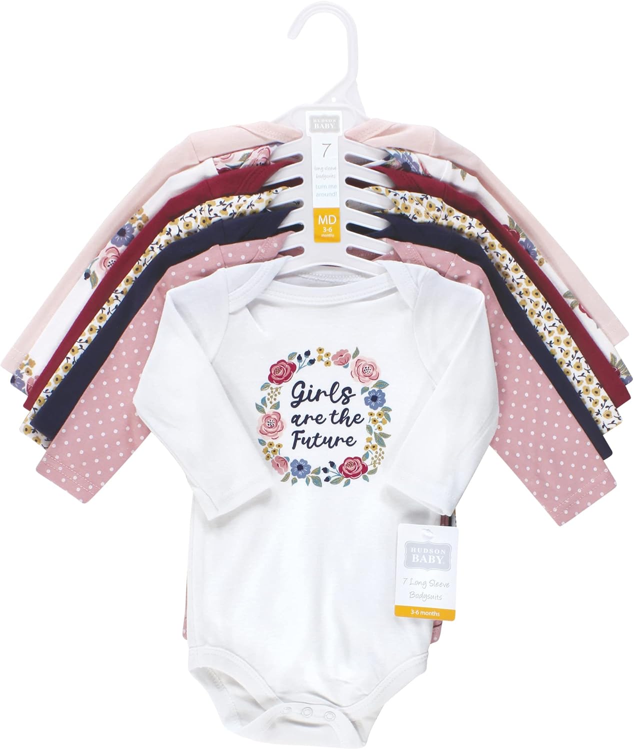 Hudson Baby Baby Girls' Cotton Long-sleeve Bodysuits 7-pack