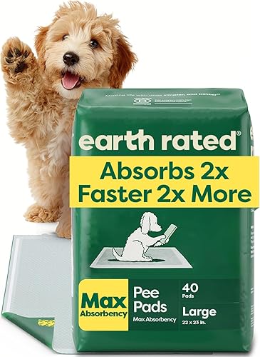 Earth Rated Puppy Pads, Max Absorbency Pee Pads for Dogs, Absorbs 2X Faster & 2X More, Leak Prevention, Potty Training, Fragrance-Free, Unscented,