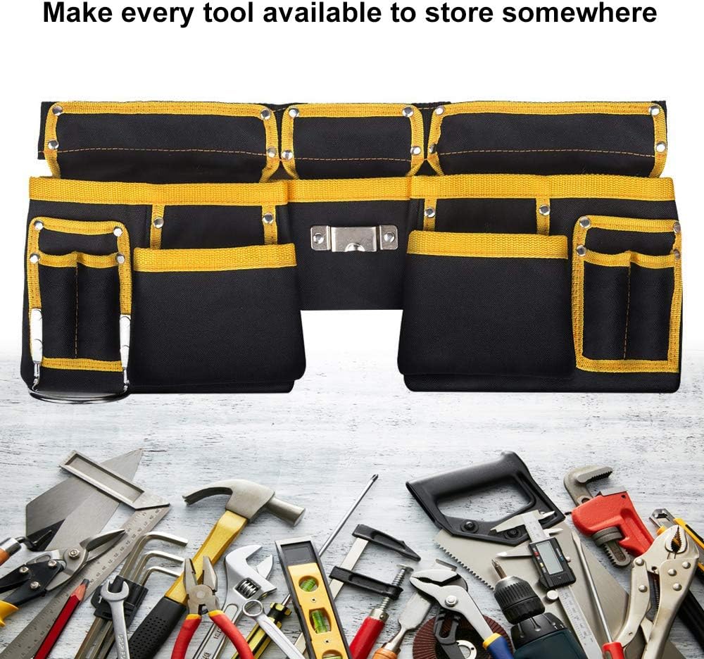 11-Pocket Adjustable Tool Bag - Heavy Duty Yellow and Black Tool Belt，Tool Waist Pouch with Three Layer Waterproof Fabric for Handyman，Oxford Waist Bag for Garden Work Organizer (Black&Yellow) - - 