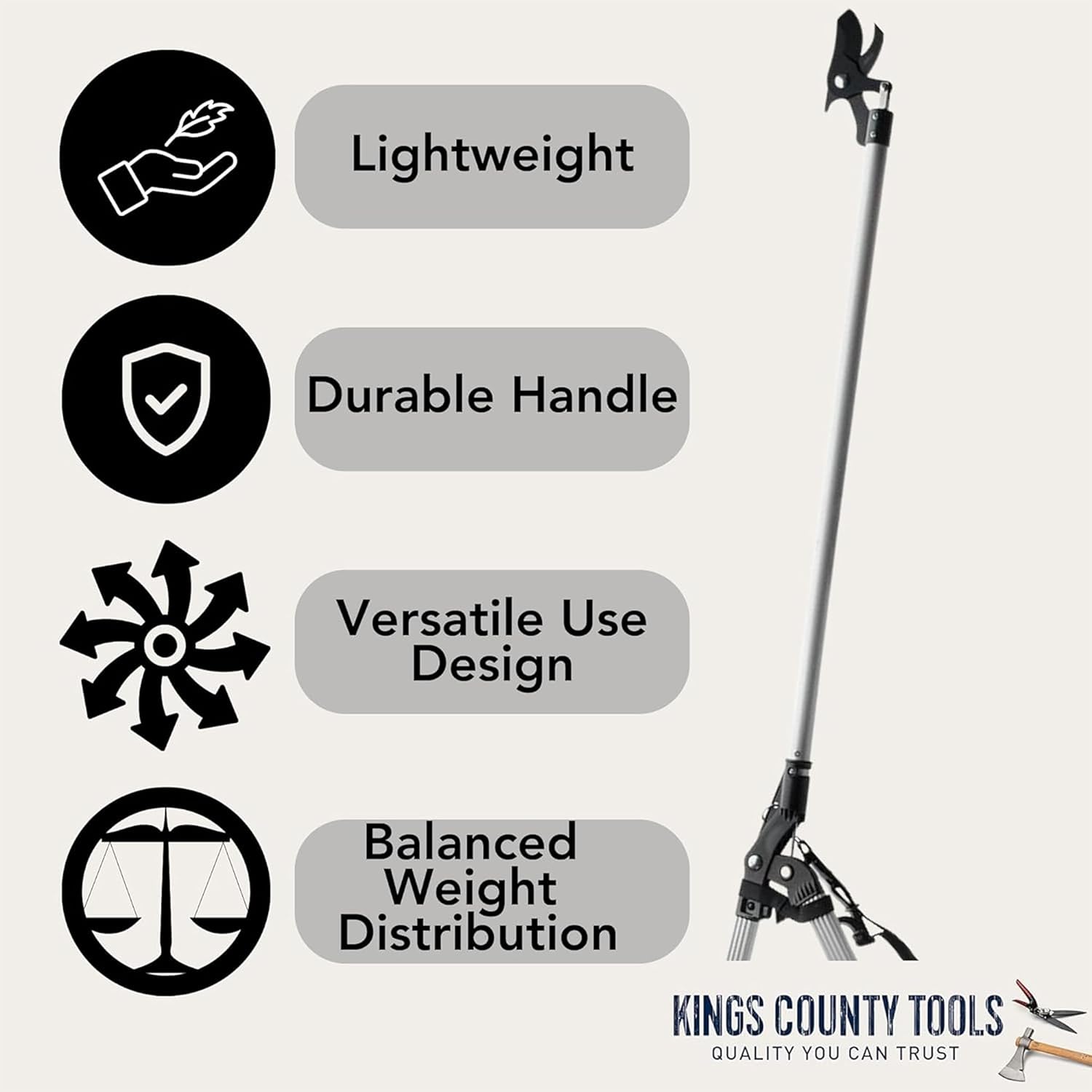 Tree Trimmer Pruning Shears - 59” Long Reach Pruner with Rotating Head and Sharp Bypass Loppers - Tree Branch Cutter for Branches Up to 1-3/8” - Lightweight Aluminum Pruners by Kings County Tools
