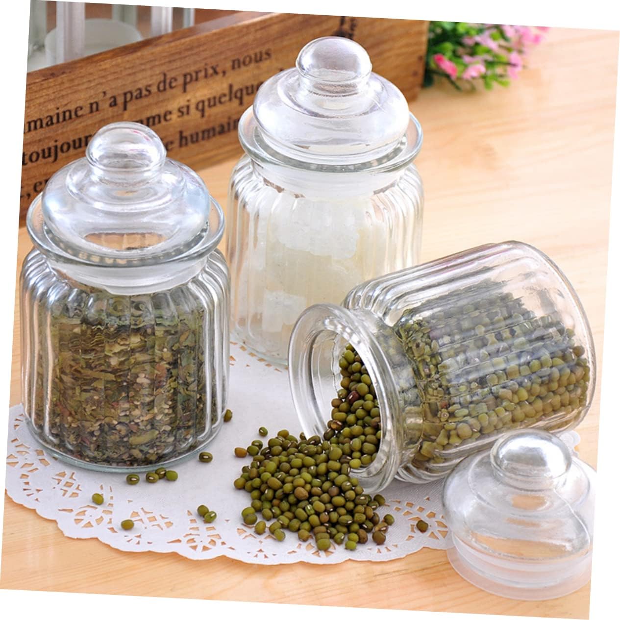 Glass Storage Jars Lids Glass Tea Jar Container Snackle Box for Cereal Nuts Flour