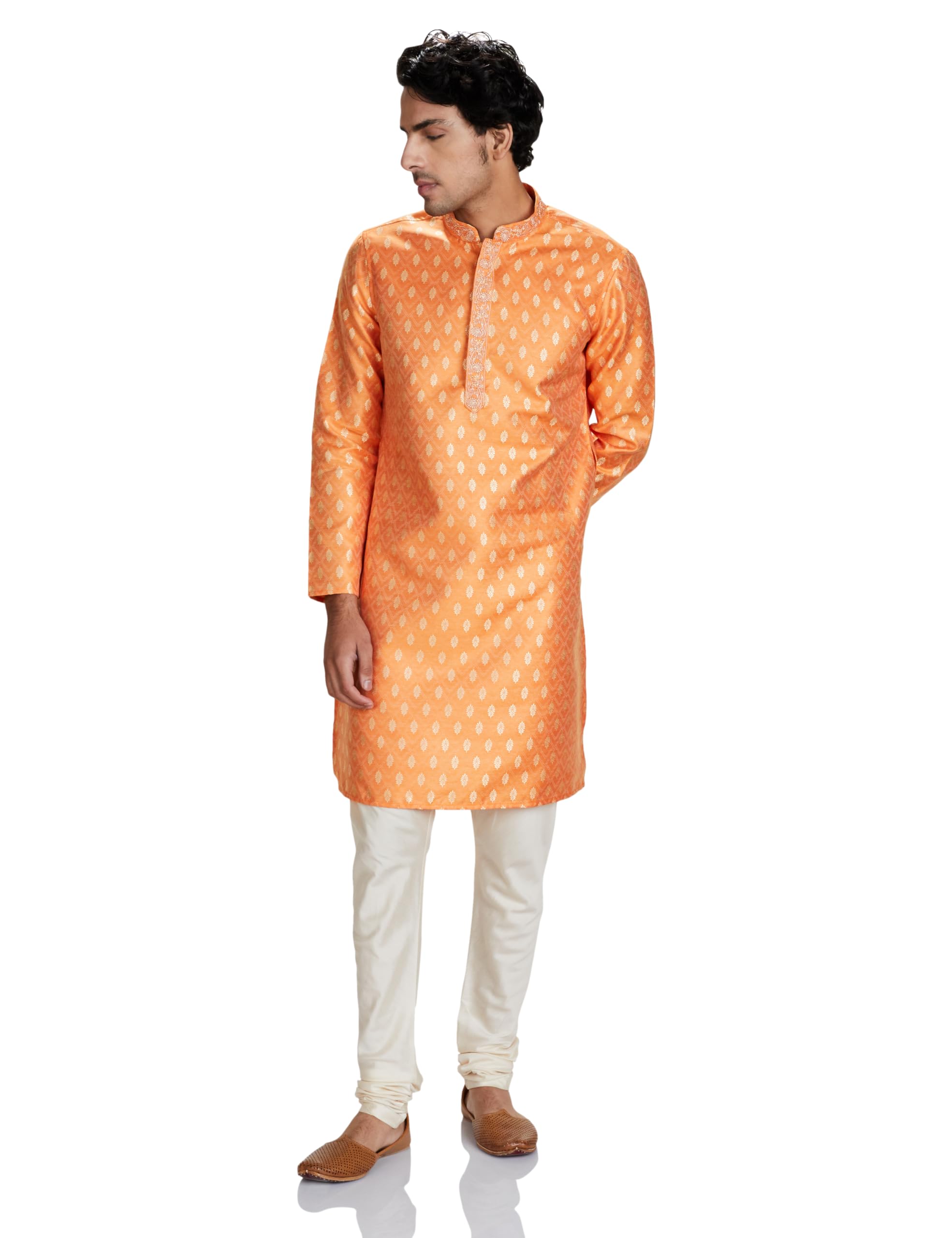 amazon brand - symbol Men's Polyester Brocade Regular Festive Long Kurta & Pyjama Set (2pcs)-picture-18