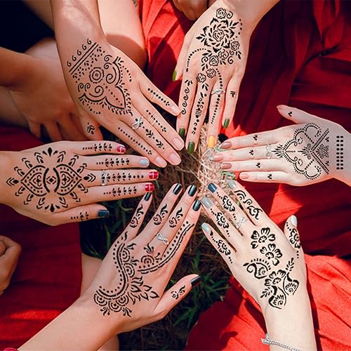 Miniatura 2 de Más de 185 plantillas de tatuaje de henna, 23 hojas de plantillas temporales de tatuaje para mujeres, niñas, niños, pintura facial y corporal,