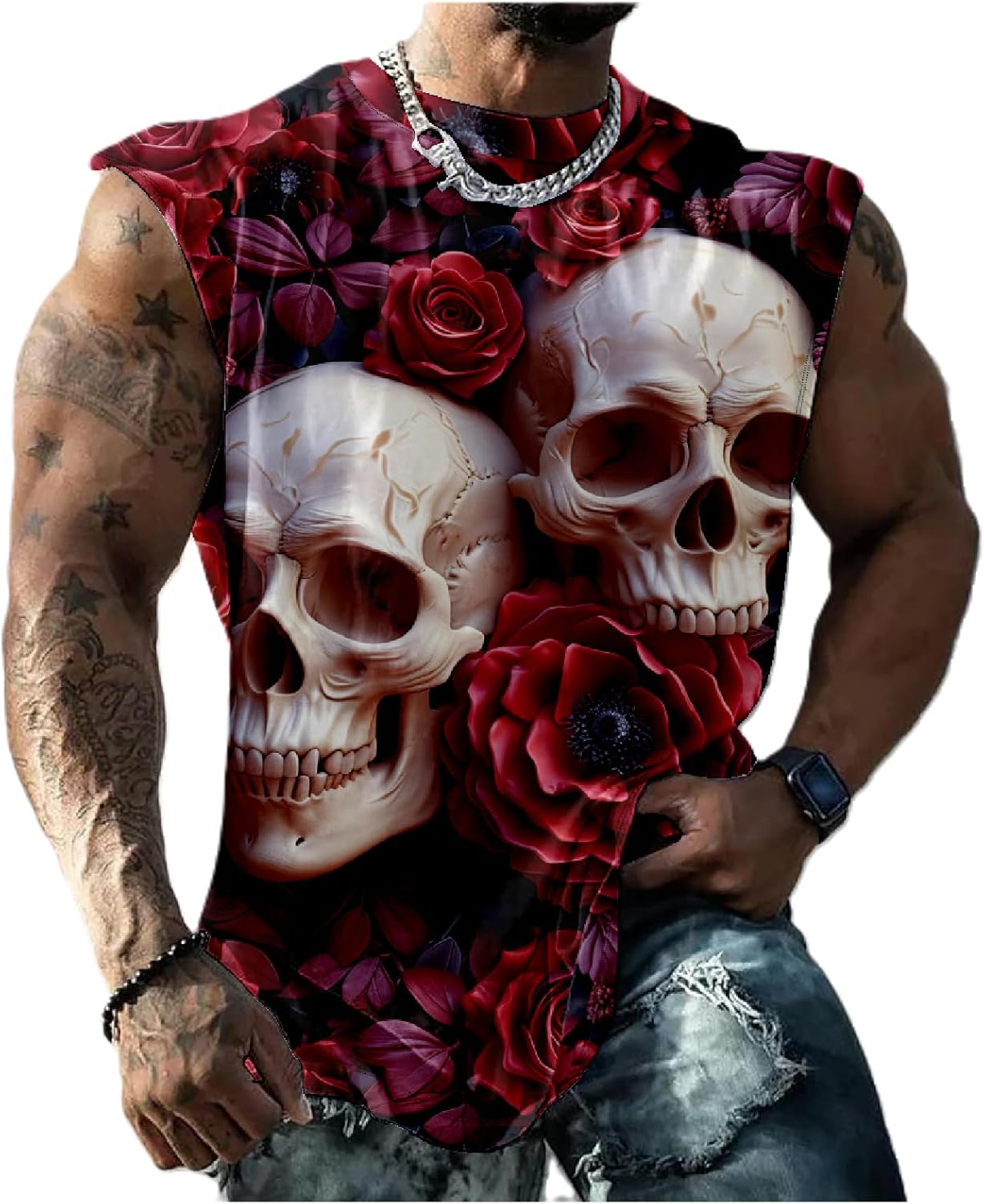 domirica Mens Tank Tops Novelty 3D Printed Summer Casual Loose Workout Sleeveless Shirts Quick Dry Breathable Tops