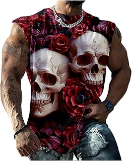 Sponsored Ad - domirica Graphic Tank Tops Men Skull Printed Sleeveless Summer Oversized Loose Gym Workout Breathable Sport...