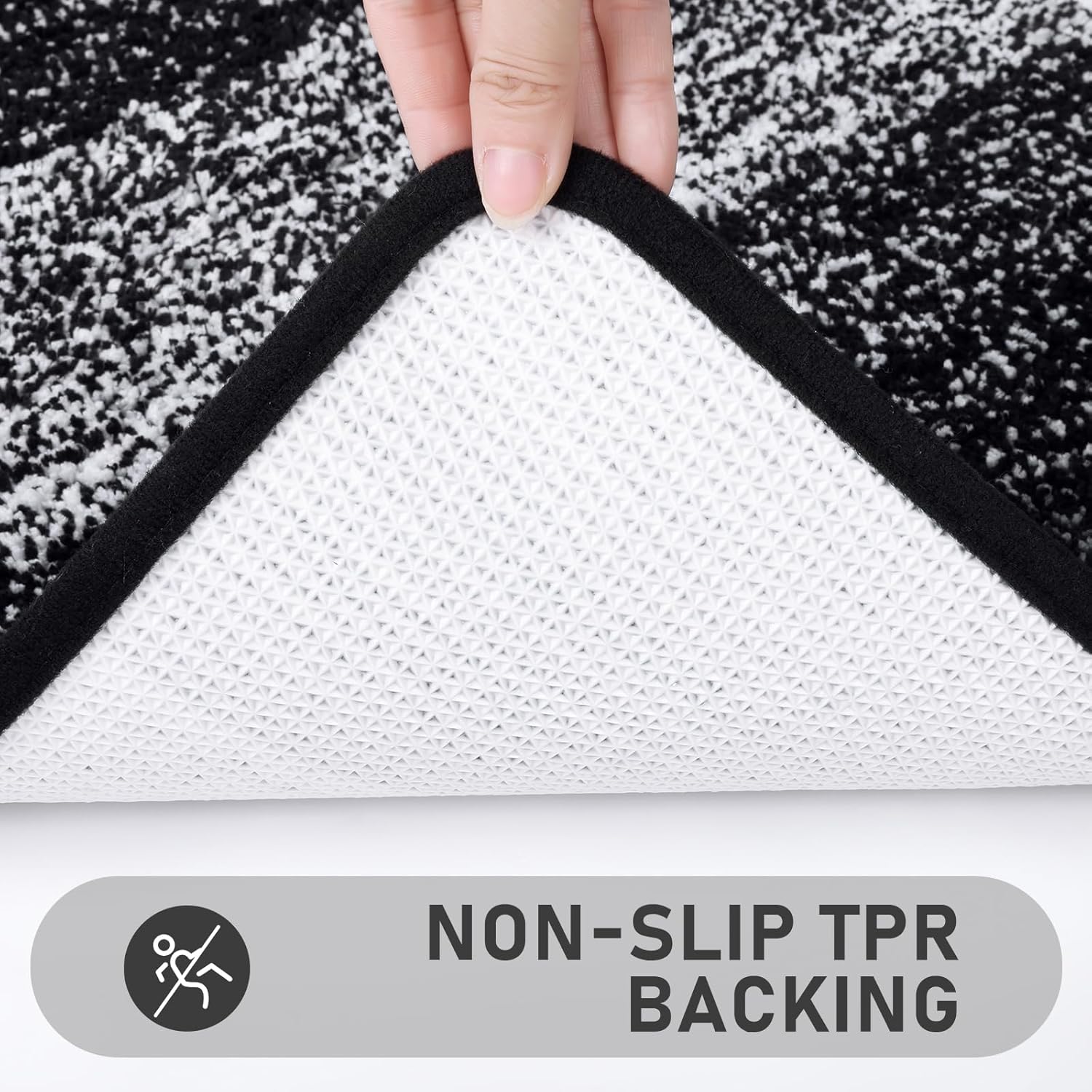 Bsmathom Bath Rug Set 4 Piece with Toilet Lid Cover and Rug Set, Non Slip Bath Mats Soft Shaggy Absorbent Bathroom Mat with U-Shaped Toilet Mat for Bathroom Tub and Shower, Black