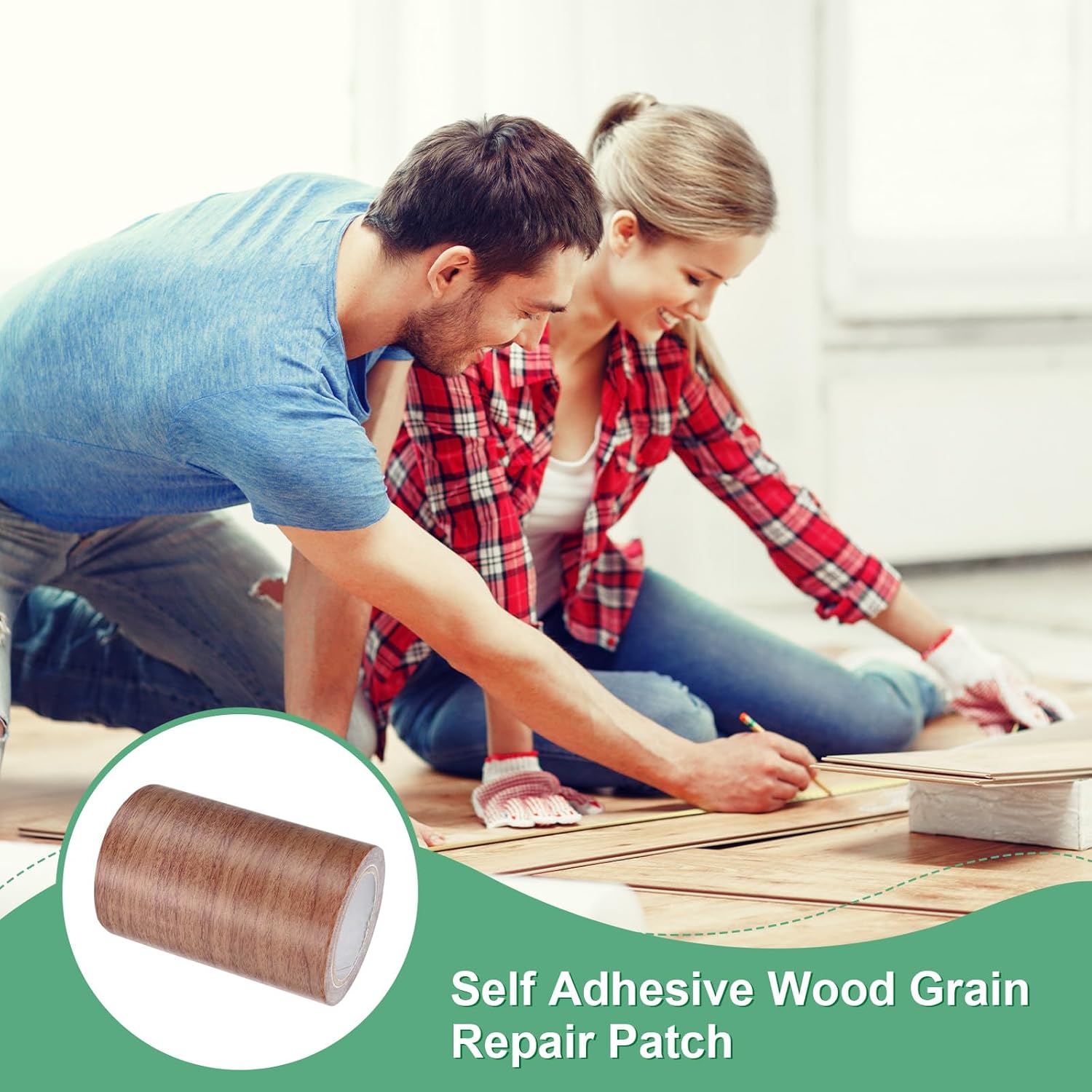 M METERXITY 2-Roll Wood Grain Repair Tape, 3.15in x 15ft Textured Realistic Self-Adhesive Wood Floor Tape Contact Paper for Furniture/Floors/Home [Chocolate Pine]