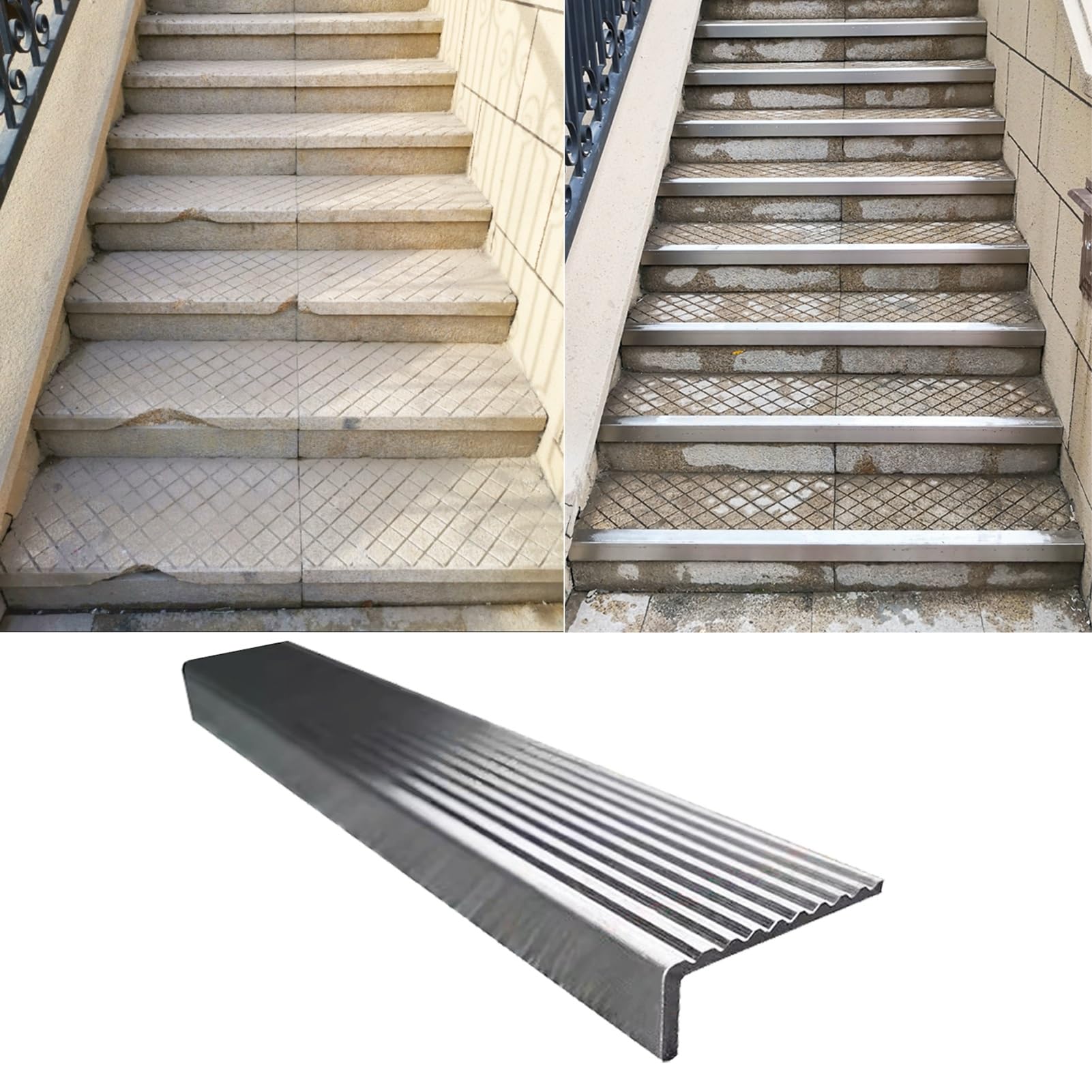 Nez de marche en métal inox de 120cm pour protéger vos bordures d'escalier