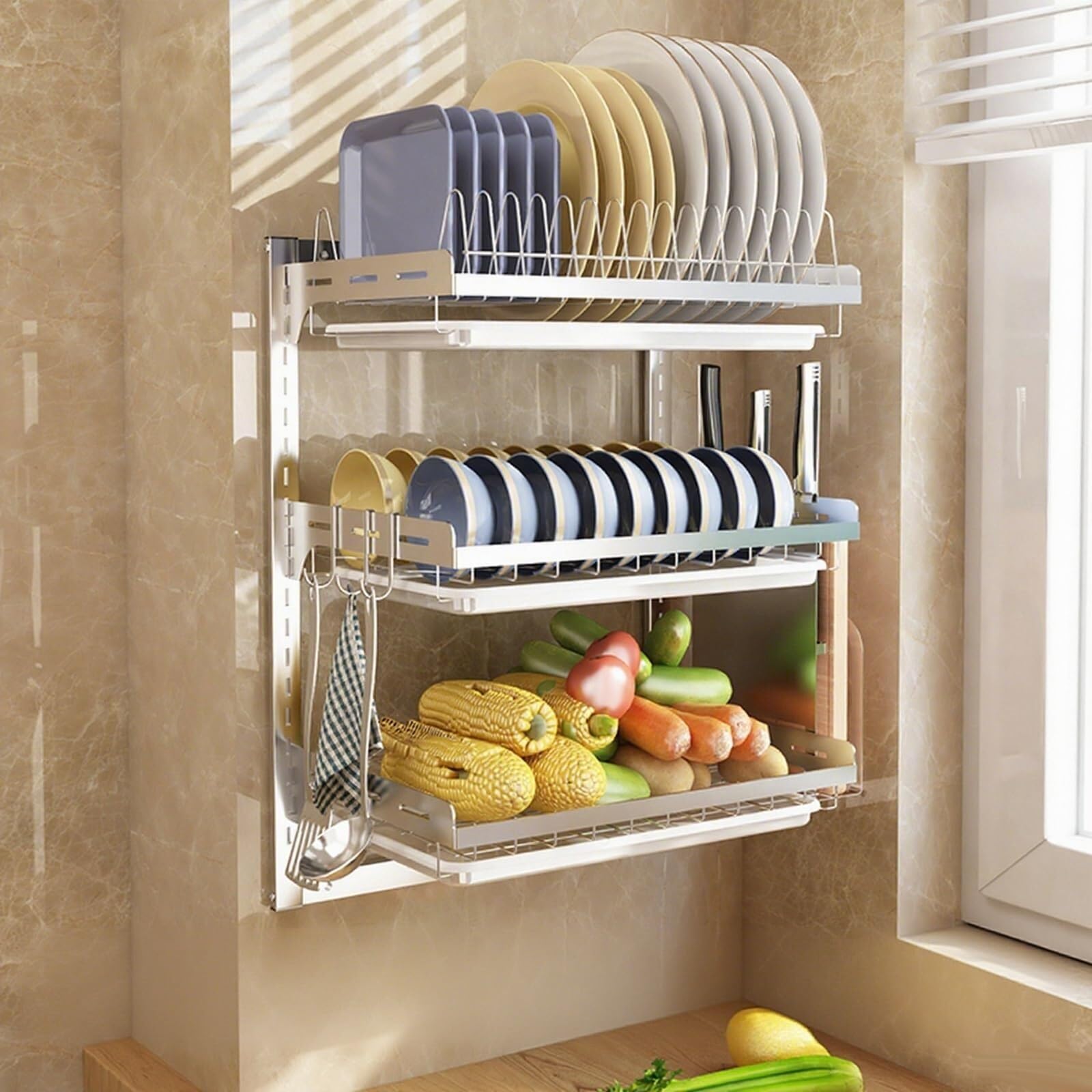 ARUNASC dish racks Wall-Mounted 2/3tier Dish Drying Rack, Extra Large Multifunctional Large Dish Drainers for Kitchen Counte drainer(Size7)