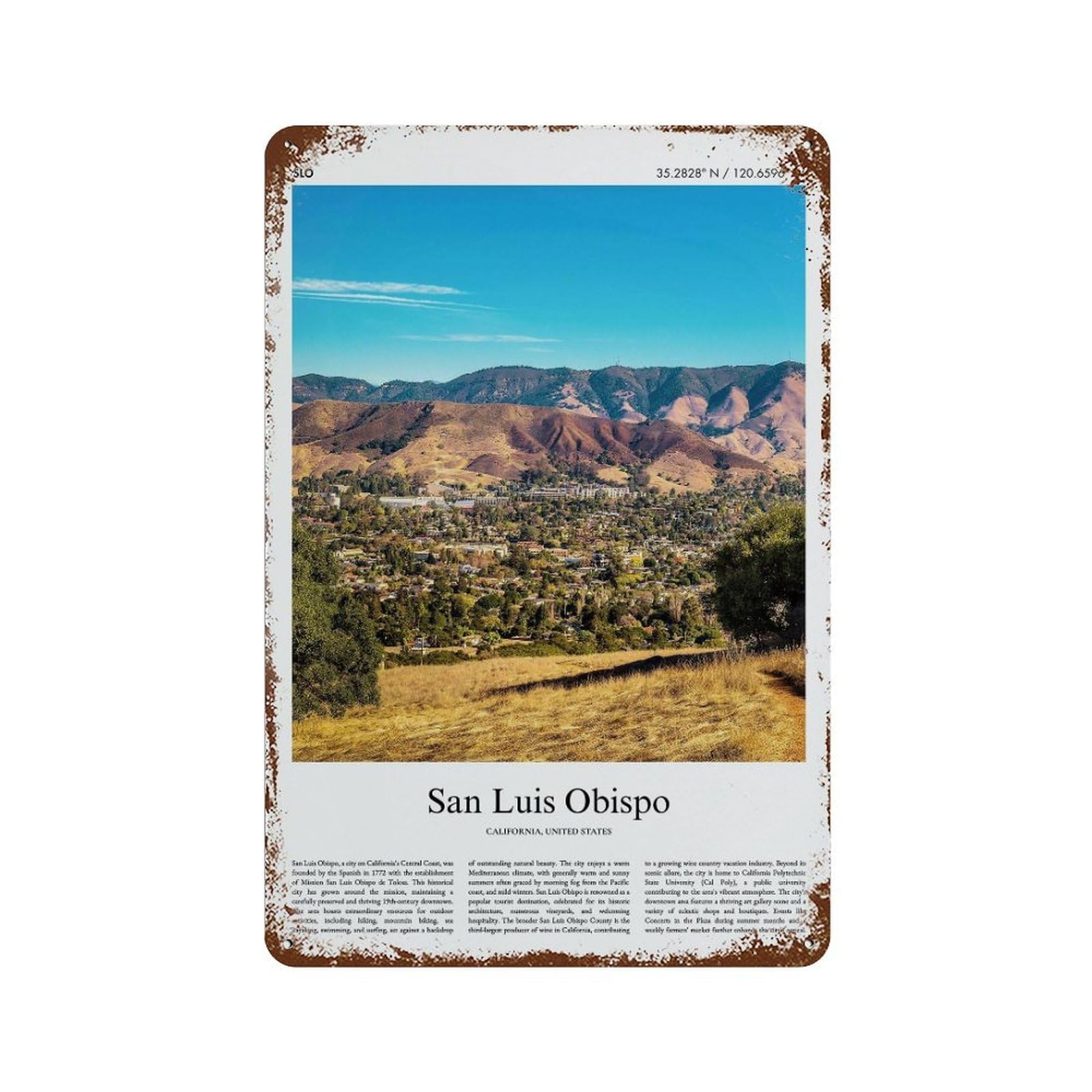 xiaoxiaoshen San Luis Obispo California, United States, USA City Scenery Wall Decor Art Metal Tin Poster Modern Home Decor Art Home Bar Shop Decorations Vintage Sign 30x20cm