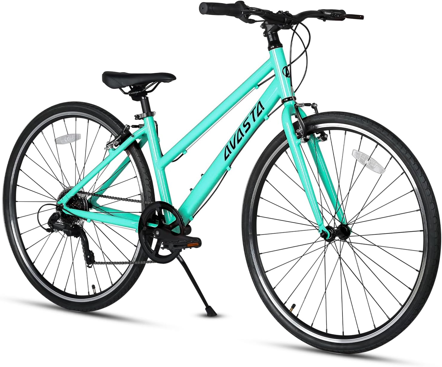 AVASTA Road Bike for Women Female Lightweight Step Through 700C Aluminum Alloy 17 Inch Frame City Commuter Comfort Lady Bicycle, 7-Speed Drivetrain, Color Mint Green