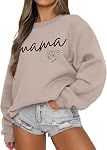 Dressmine Sweatshirt pour femmes tendance 2026 Hauts manches longues surdimensionnées Col rond Pull Hoodies Mama Sweater Chemises décontractées