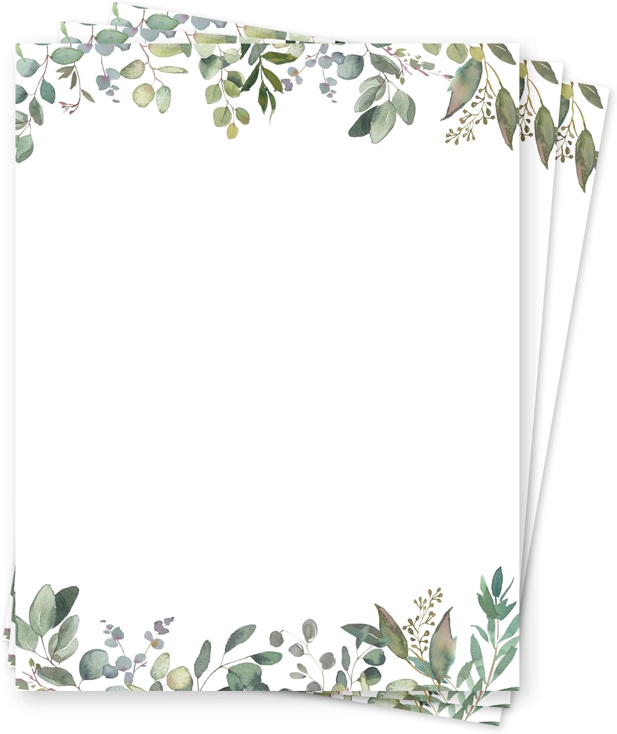 Leaf Theme Paper Stationery, Greenery Letterhead Paper 8.5 x 11 Inches, 50 Sheets