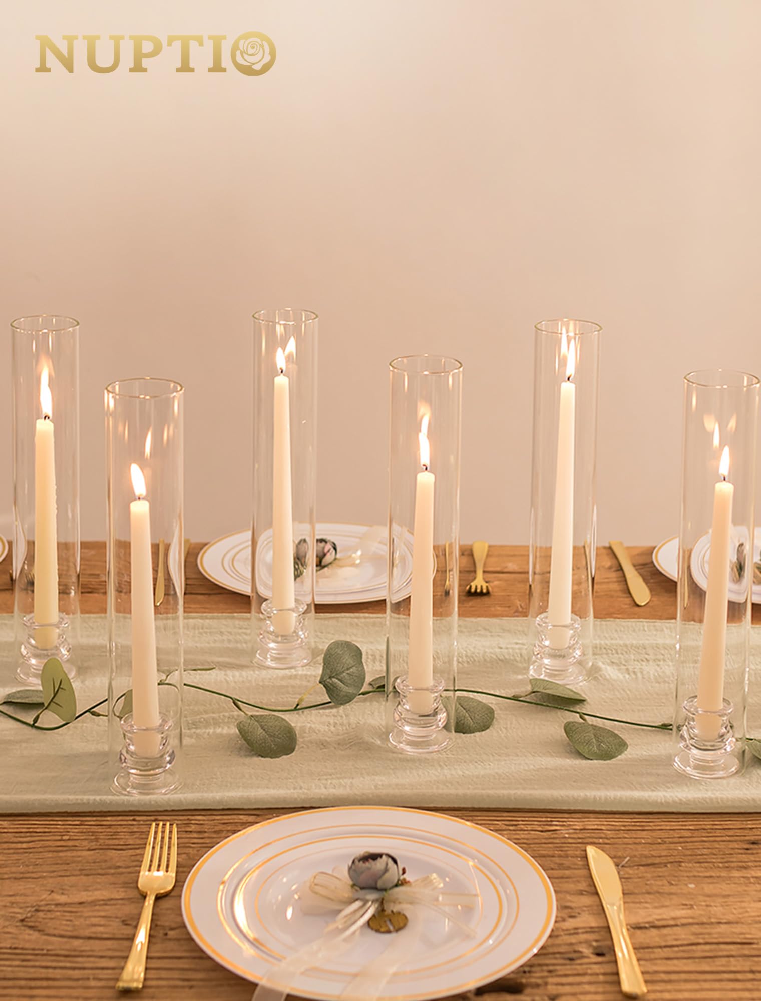 NUPTIO Hurricane - Portacandele in vetro per matrimonio, altezza 32 cm, set