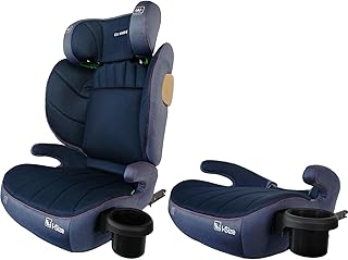 ＧＵ ＭＯＤＥ ジュニアシート チャイルドシート ISOFIX/シートベルト両対応2WAY仕様 3歳頃～12歳(身長100-150cm) R129適合 5年保証 カップホルダー付 シートベルト固定 背もたれ取り外し可 (メッシュタイプ, ブルー)