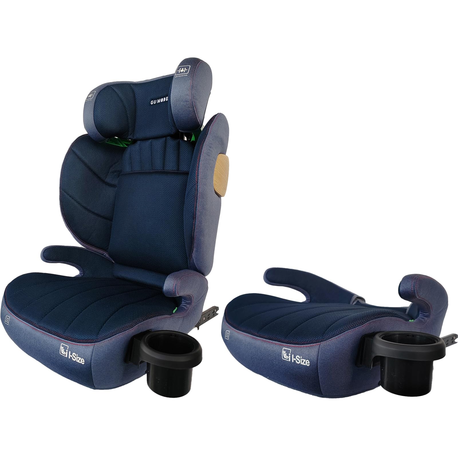 GU MODE ジュニアシート チャイルドシート ISOFIX/シートベルト両対応2WAY仕様 3歳頃~12歳(身長100-150cm) R129適合 5年保証 カップホルダー付 シートベルト固定 背もたれ取り外し可 (メッシュタイプ, ブルー)