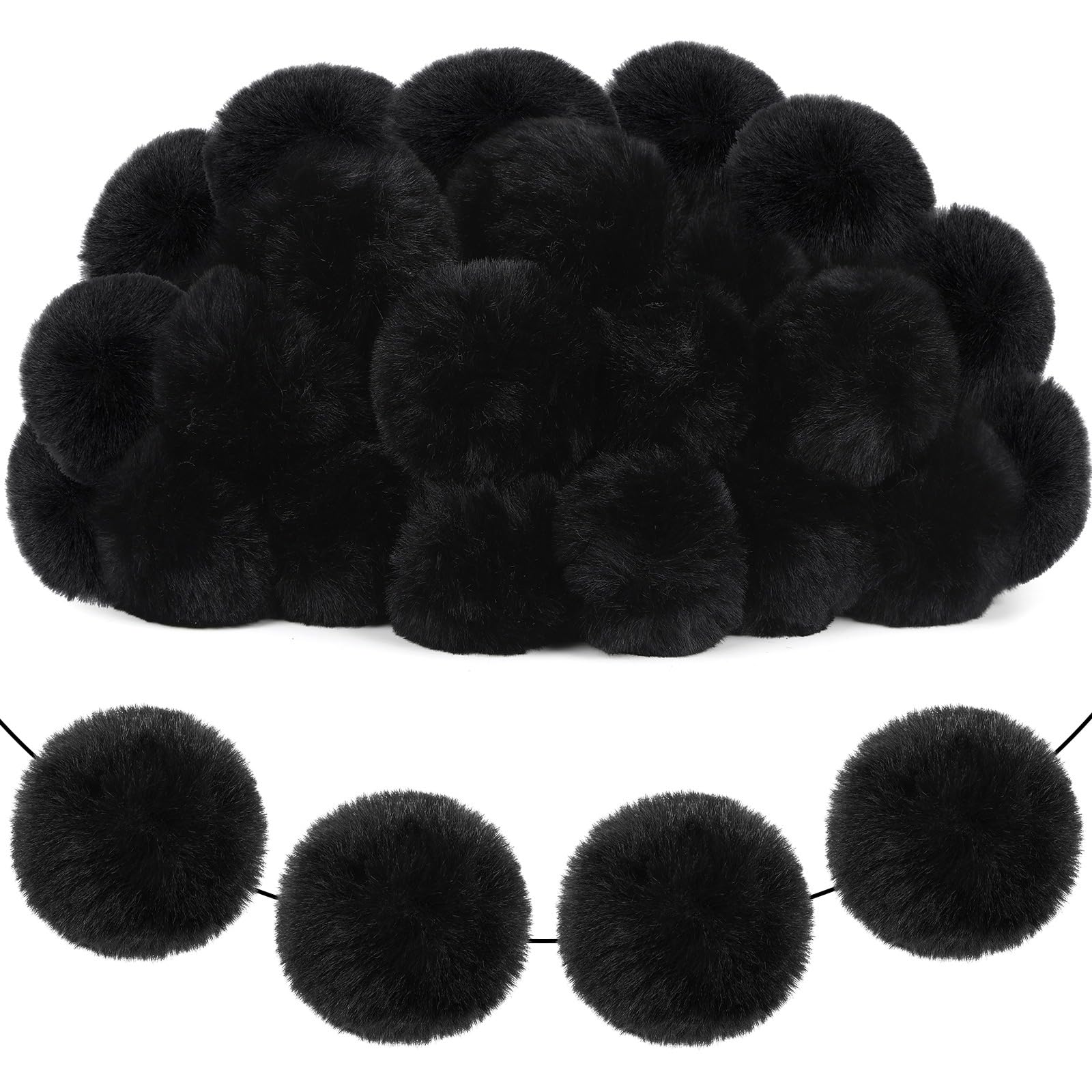 SEPGLITTER 36Pcs Large Black Fluffy Pom Poms for DIY Crafts Decorations