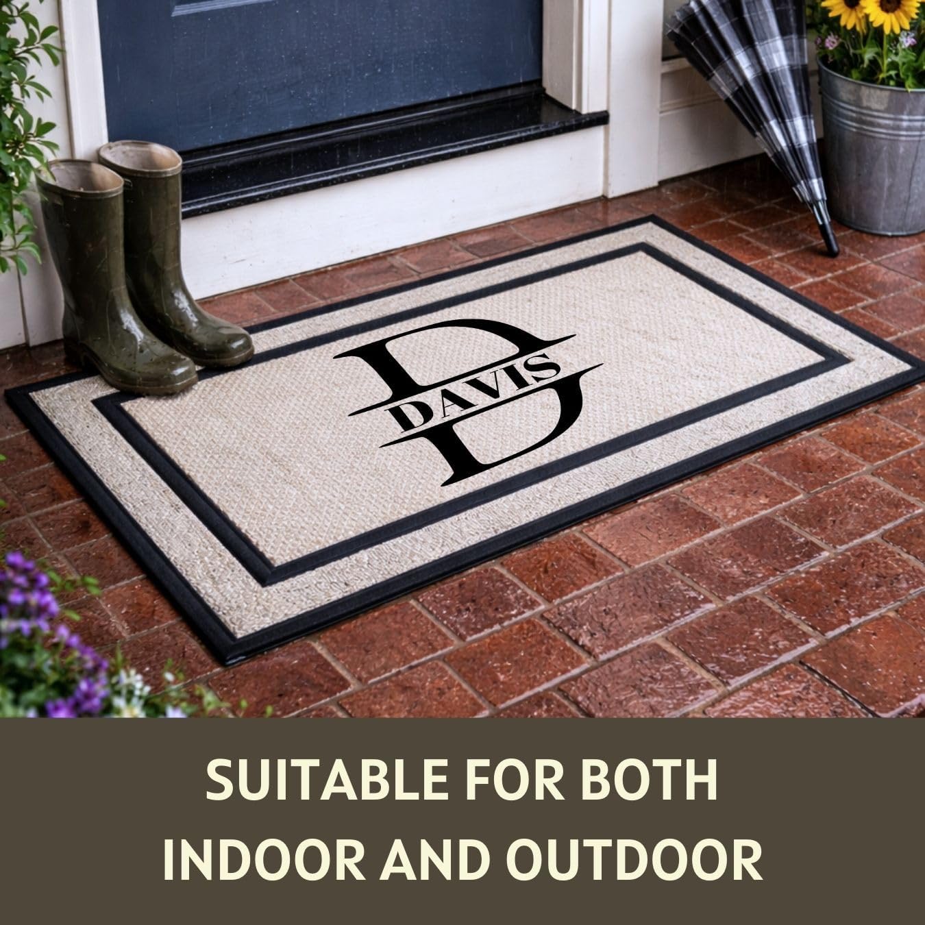 clicked craft Custom Indoor and Outdoor Door Mat 18x30 Inch - Personalized Monogram Doormat with Non-Slip Rubber Backing and Polyester Top - Made in USA - Housewarming Gift (MNG - Middle)