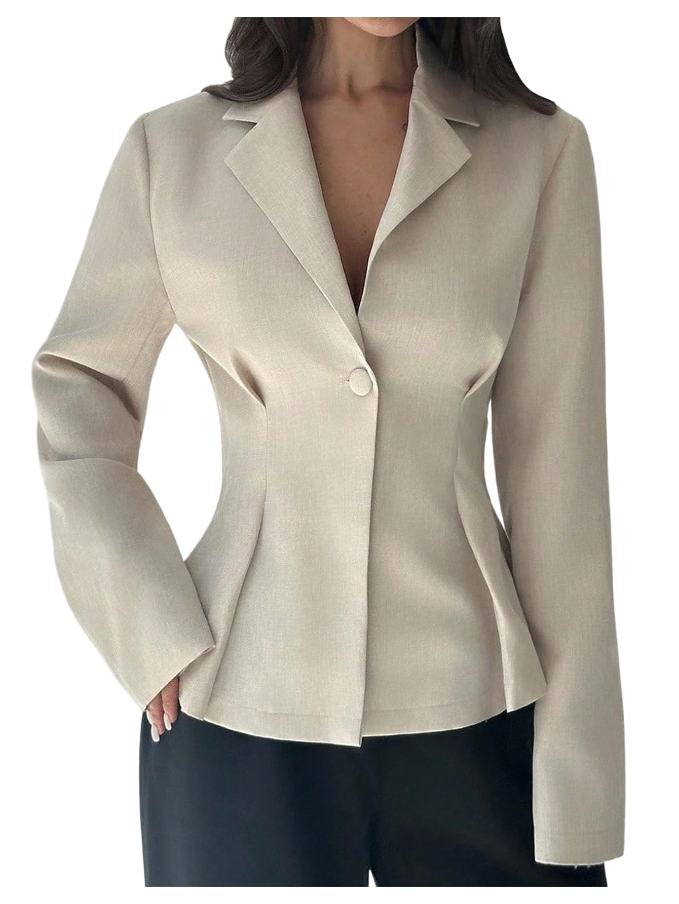 GORGLITTER Womens Fitted Blazers Cinched Waist Long Sleeve Business Casual Jacket Outerwear Office Work Outfits