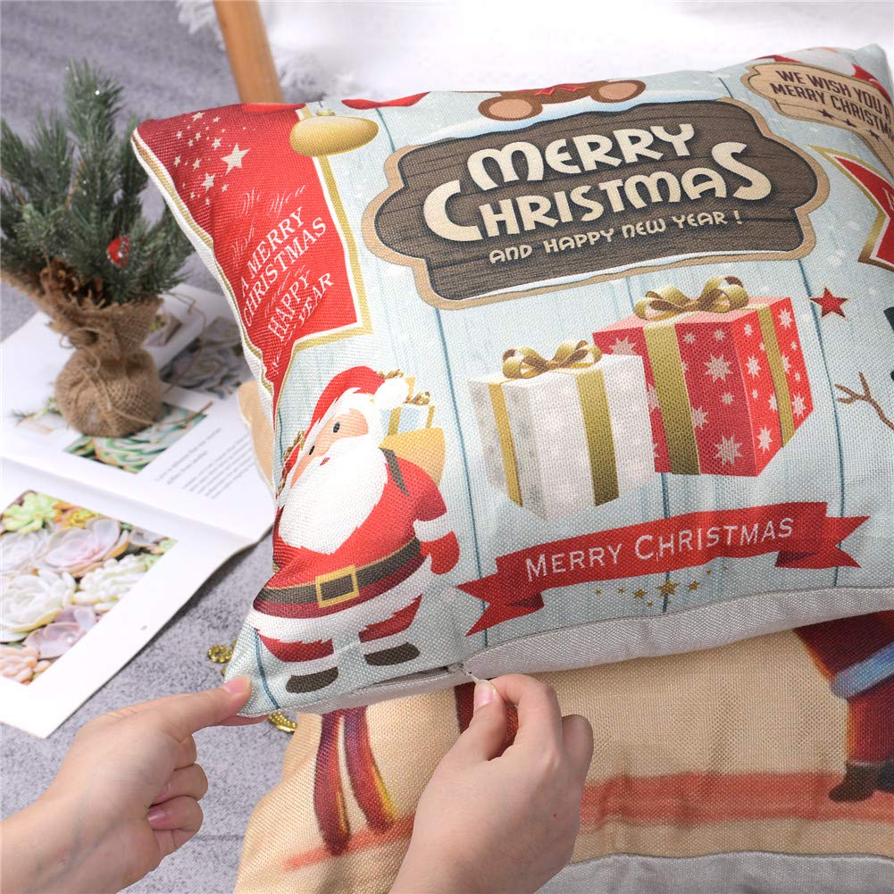 Gspirit Buon Natale bellissimo Babbo alce 4 Pack Cuscini per divani Decorativo Cotone Biancheria Cuscino copricuscini Divano Caso Federa per Cuscino