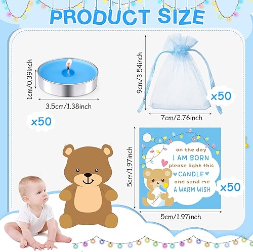 Miniatura 2 de LEIFIDE 50 juegos de velas de té para baby shower, regalos para bebés, bolsas con tarjetas y bolsas de malla para revelación de género
