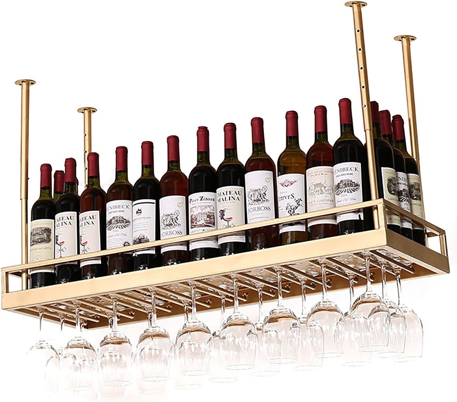 Hanging Wine Glass Holder Wine Glass Rack,Adjustable Height,Hanging Goblet Rack,Ceiling Champagne Cup Holder,Iron Wine Rack,Vintage Bottle Rack for Home Kitchen Bar Restaurant