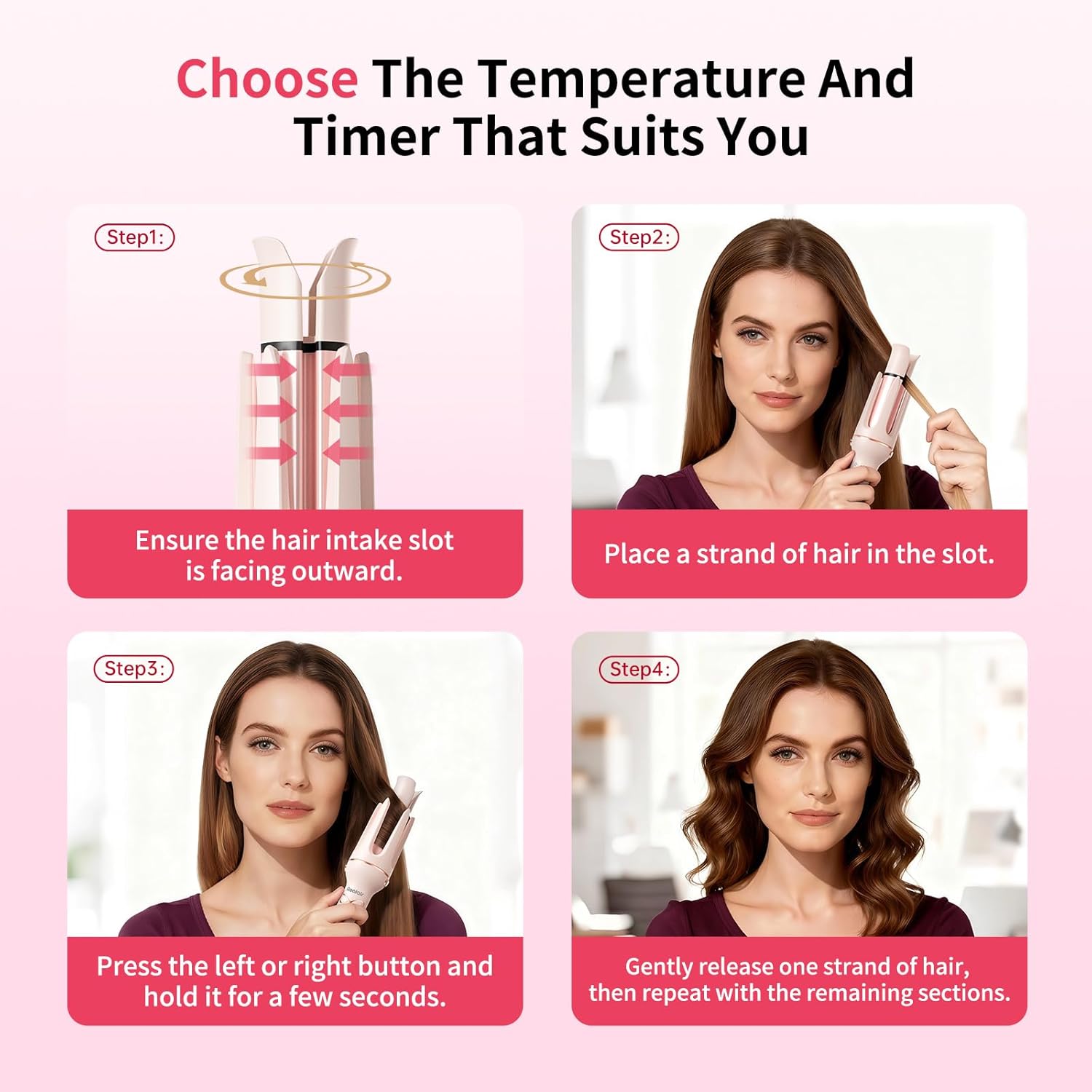 Automatic Curling Iron Beach Wave Curling Wand, Ceramic Coated, Straightening Brush, 1inch and 1.25 inch Portable 3-in-1Hair Curler, 2-Way Rotation Curler 4 Temperatures, 30 Min Auto Shut-Off - Image 7