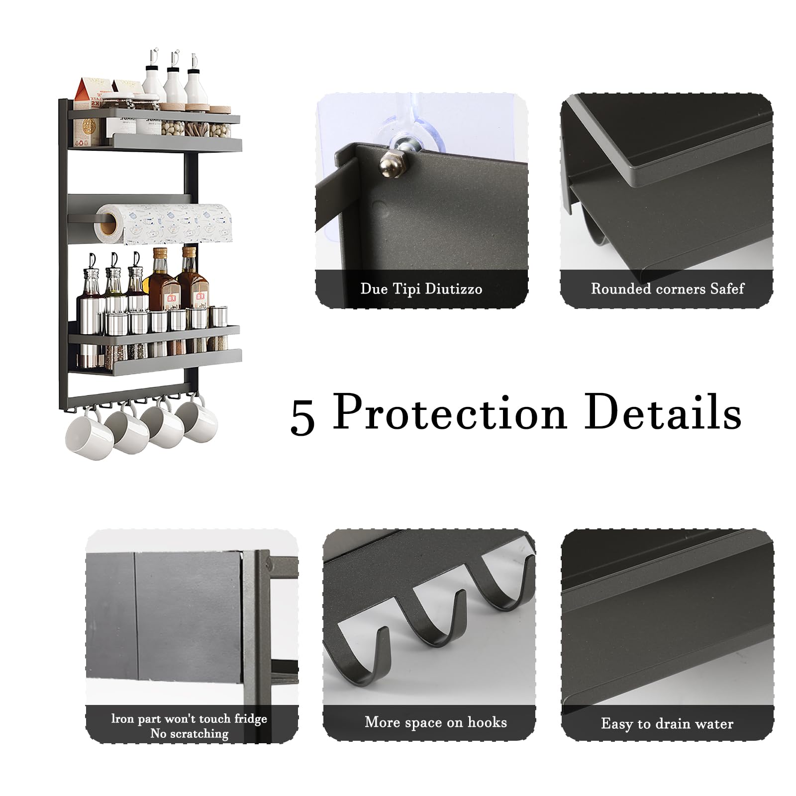 Loodkyoo Magnetic Spice Rack For Refrigeratorwith 8-Hook?Magnetic Paper Towel Holder ?with Strong Adhesion, Rust-Proof & Space-Saving Design for Kitchen, Bathroom