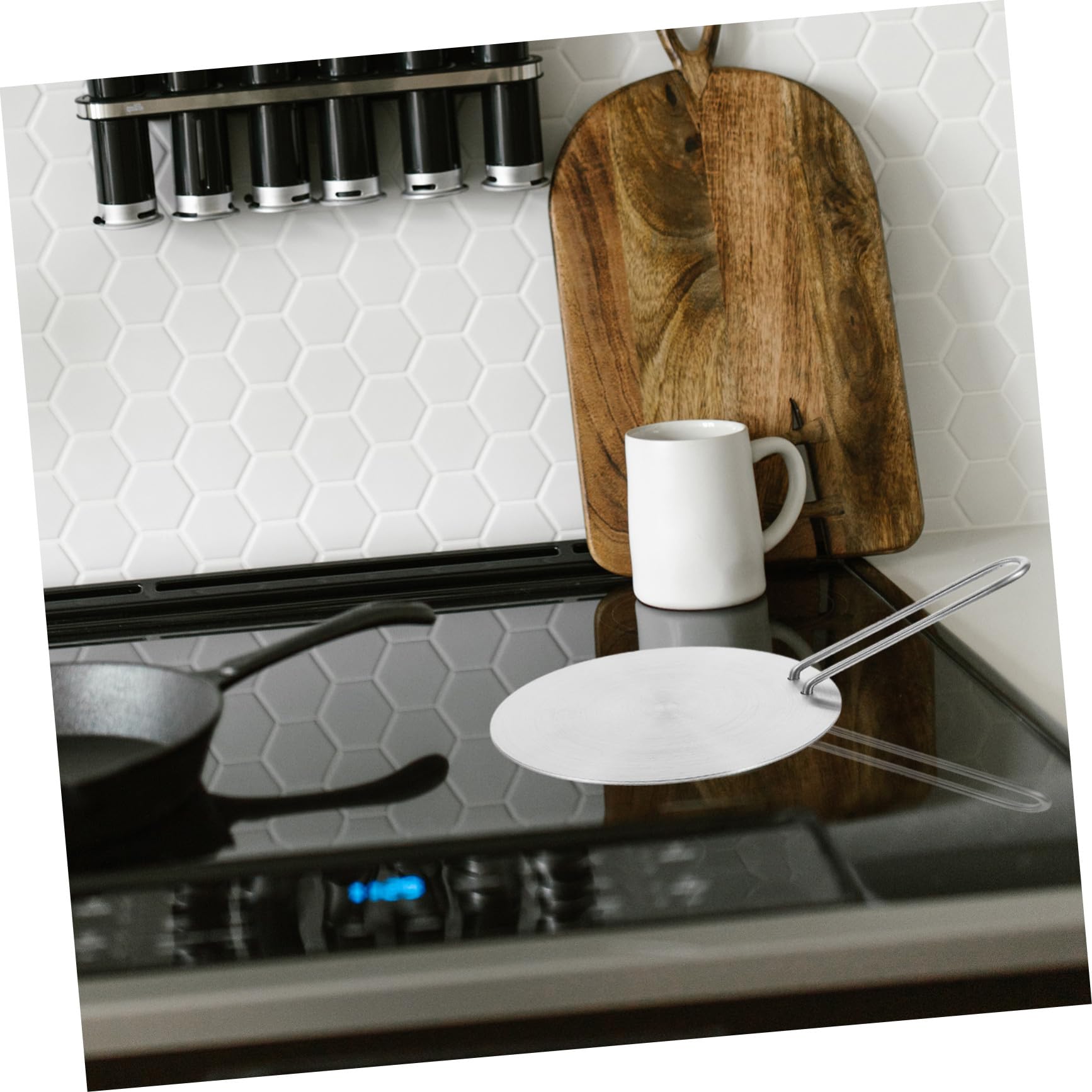 NOLITOY Difusor de Calor para Cocina Inducción 18 Cm de Acero Inoxidable Mango Desmontable, Placa Adaptadora Metálica para Estufa Vitrocerámica y Utensilios Variados, Distribución