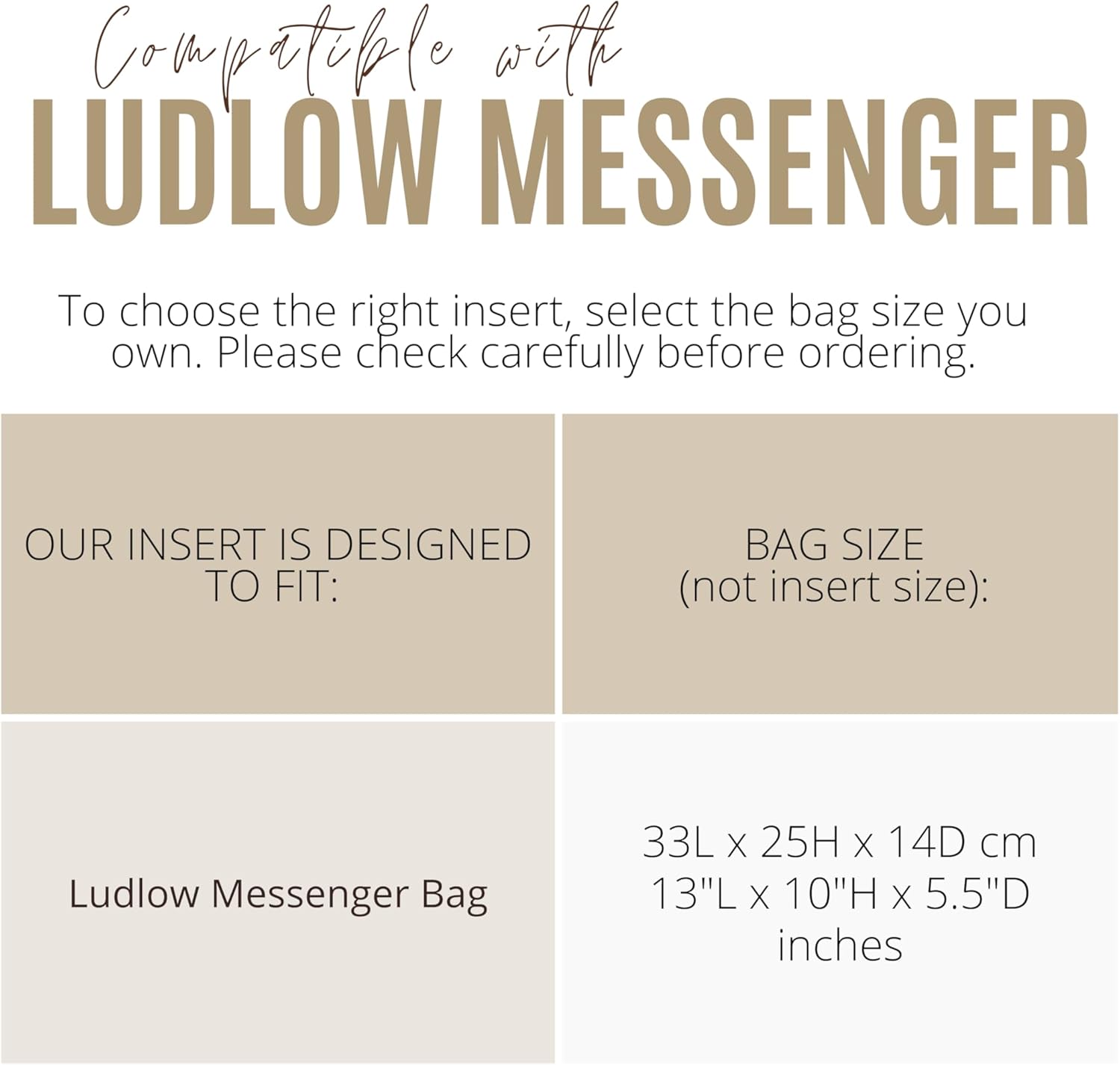 Divitize Premium Purse Organizer compatible with Coach Ludlow Messenger Insert — Perfect Fit, Durable Quality Felt, Full Coverage & No Bulky Effect, 24+ Shades (Beige, for Ludlow Messenger)