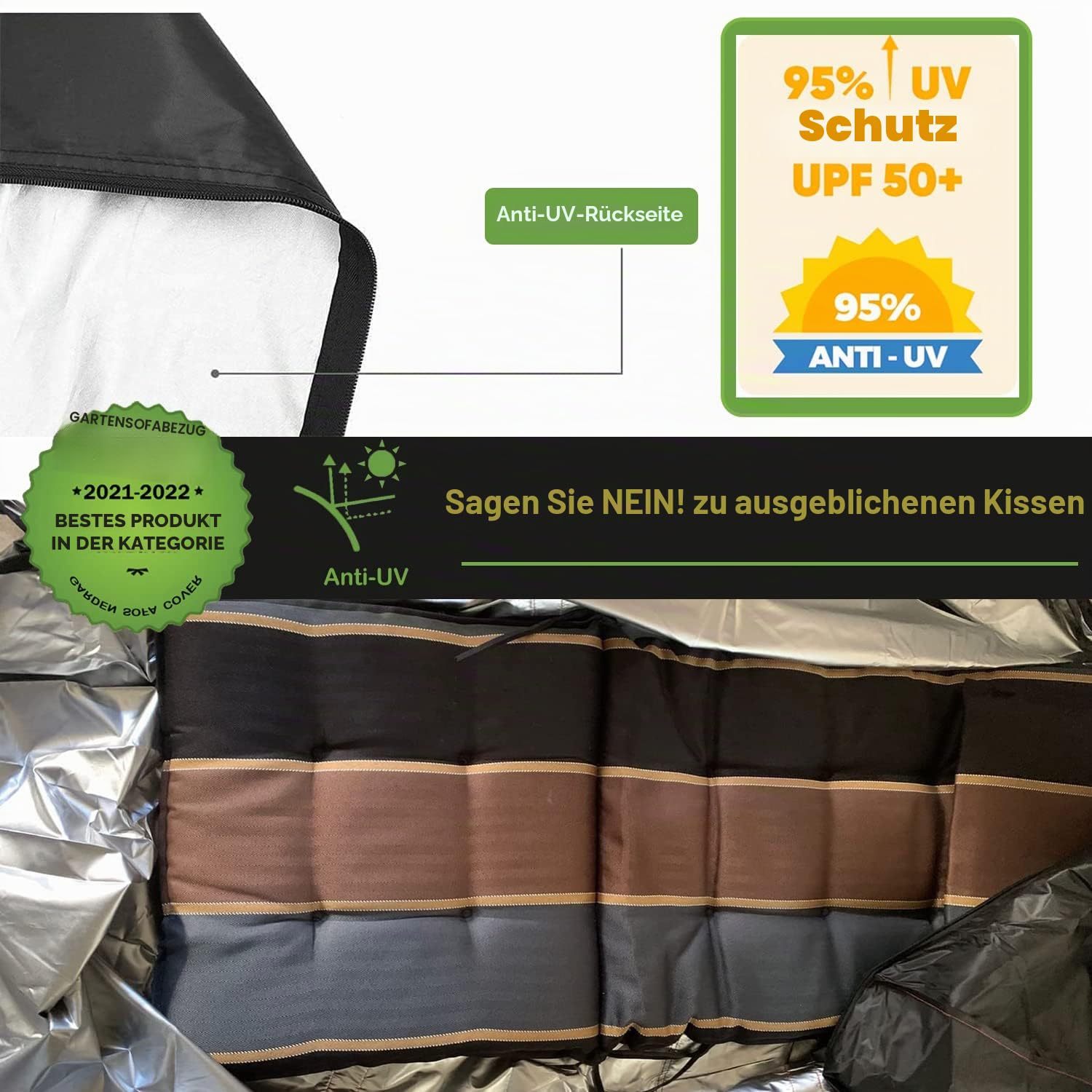 Enzeno Aufbewahrungstasche Gartenauflagen, 420D Oxford-Gewebe, wasserdicht, UV-beständig, aufbewahrung gartenpolster, Aufbewahrungstasche für Weihnachtsbaume (125 x 40 x 55 cm)