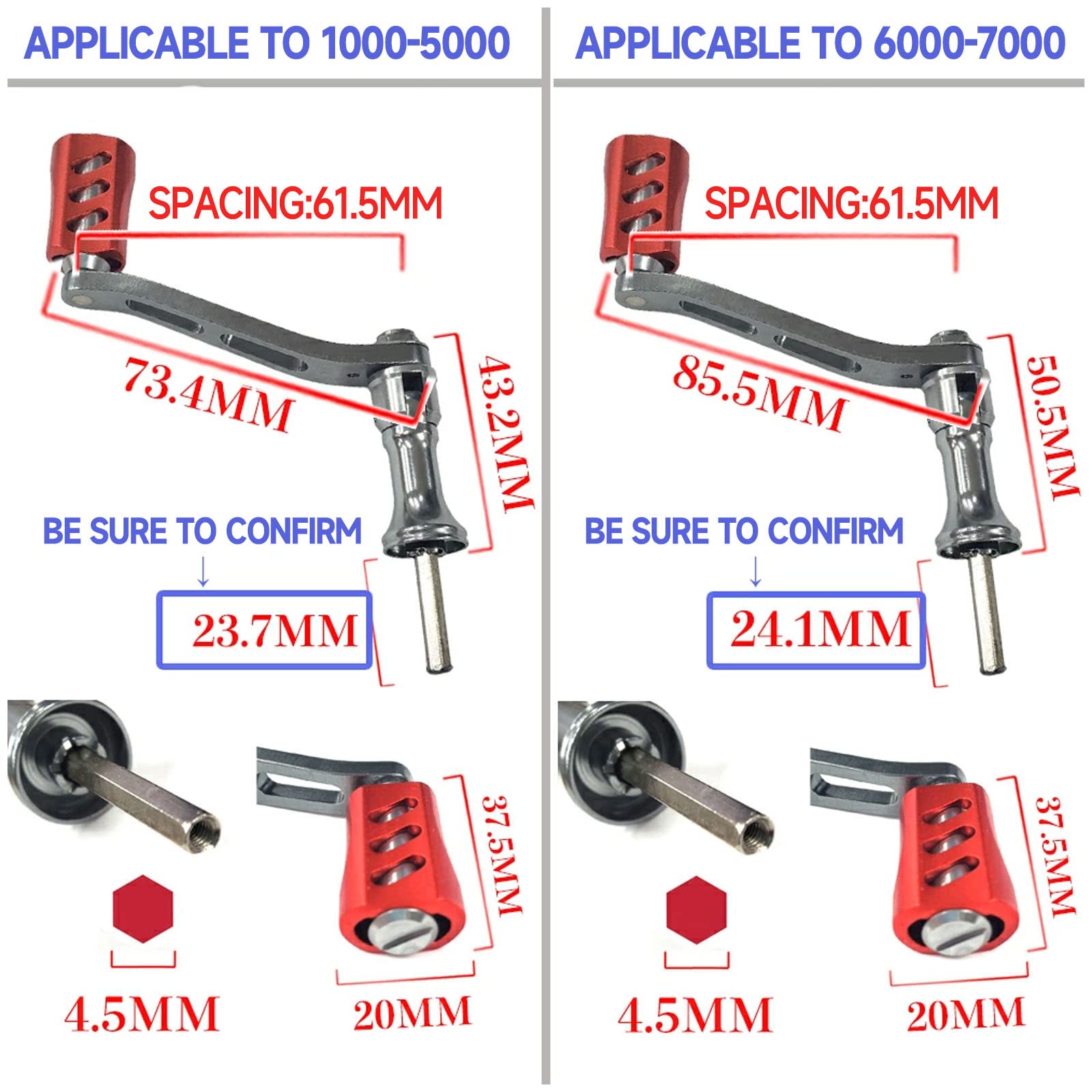 Adoolla Fishing Reel Handle Replacement Parts Lightweight High Strength Aluminum Alloy Spinning Fishing Reel Accessories Blue-Small for 1000-5000