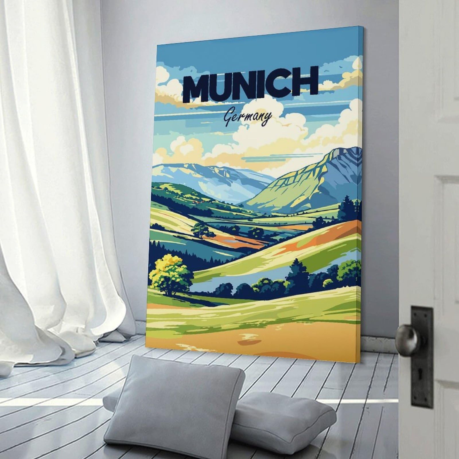Junmoney Wall Art Print Munich Germany Landscape Travel, 24x36inch(60x90cm), for Living Room, Bedroom Or Apartment Walls, Modern Wall Decor for Cosy Interiors