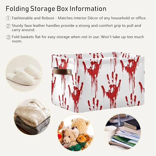 Miniatura 5 de Bloody Scary Hands - Cesta de almacenamiento grande, bolsa organizadora plegable de tela con asas, 15 x 11 x 9.5 pulgadas