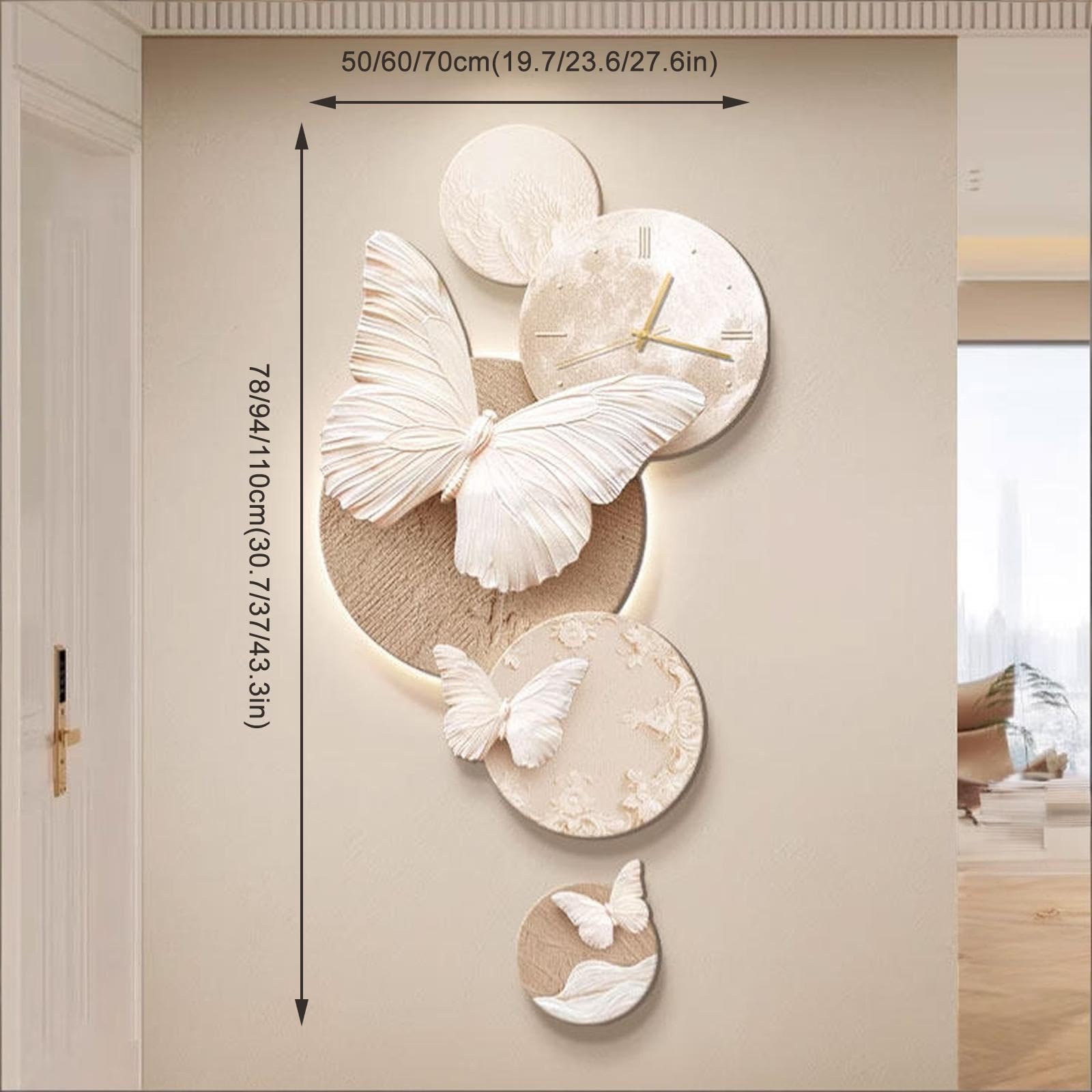 3D zegar dekoracyjny na ścianę, oświetlenie dekoracyjne do przedpokoju, obrazy i zegary ścienne, kryształowa porcelana rzemiosło do korytarza (brązowy 1,70 x 110 cm)