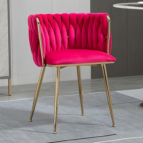Miniatura 9 de Tsuysi Juego de 2 sillas de comedor de terciopelo, sillas de comedor modernas doradas con patas de metal, sillas de comedor tapizadas tejidas para