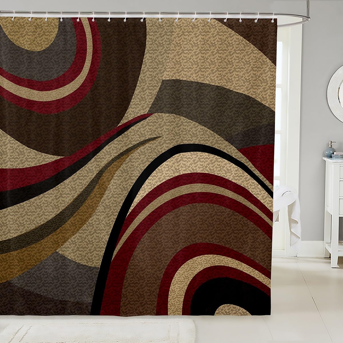 Feelyou Geometric Print Bathroom Fabric Shower Curtain Set Abstract Art Simple Style Shower Curtain for Red Yellow Brown Black Bath Curtain Stalls Bathtubs Decor Modern Design 72"x78"