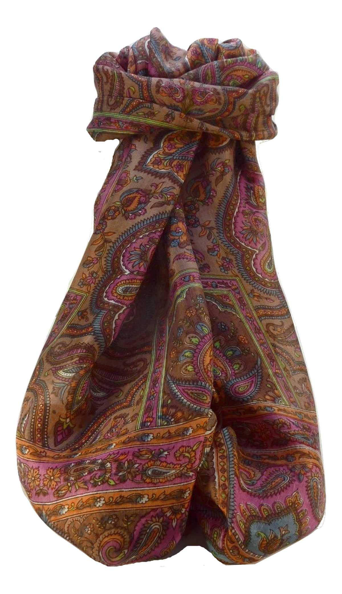 Pashmina & Silk Brown Mulberry Silk Traditional Long Scarf Daman Chestnut