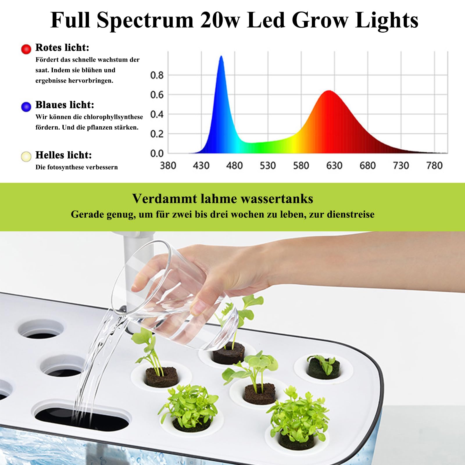 Hydroponiczne systemy do uprawy, Smart Garden z lampą LED do roślin, automatyczny timer, zestaw do ogrodu ziołowego, regulacja wysokości, czarny (12 otworów)