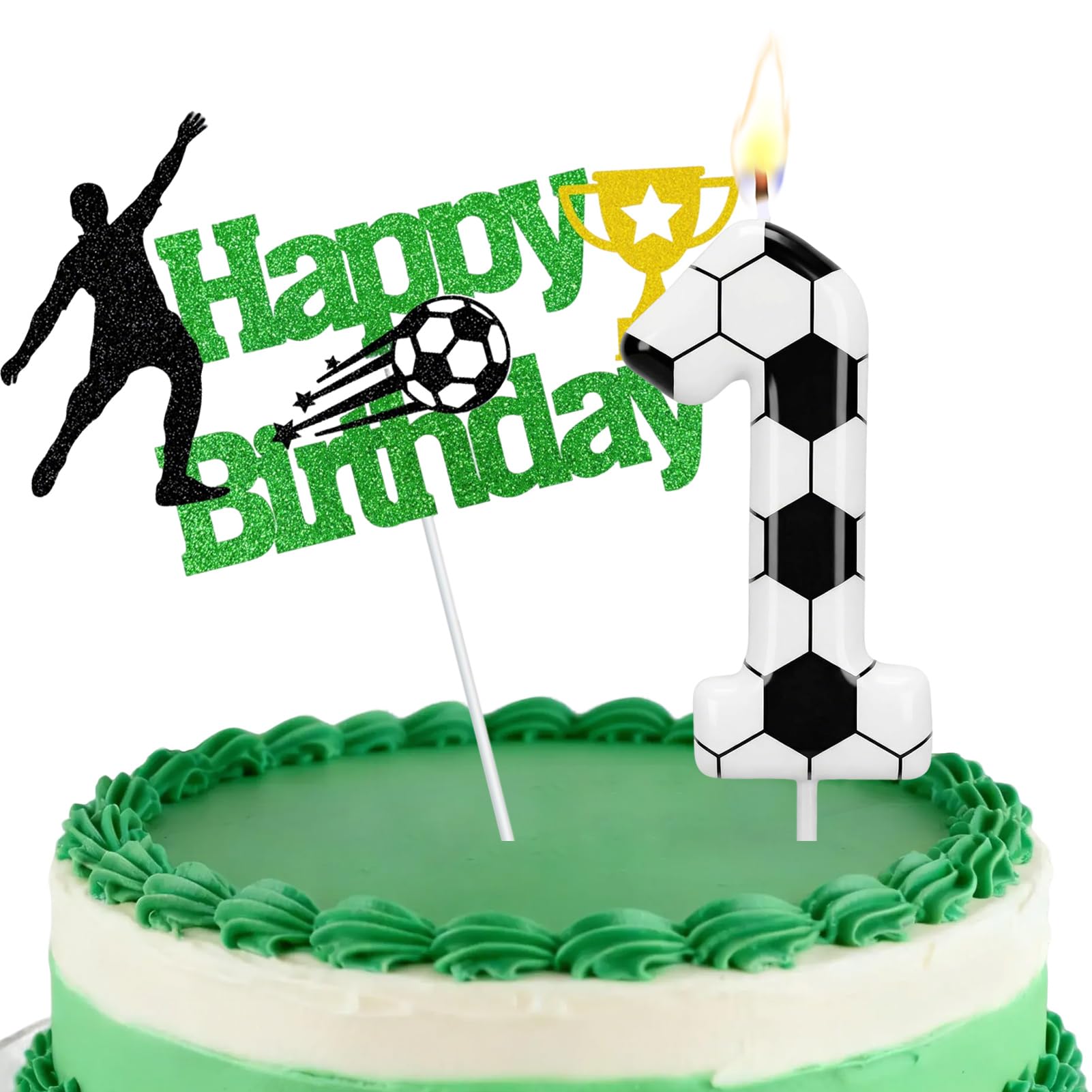 Football Number Candles, Birthday Candles for Cake, Cake Candles with Greeting Card for Birthday Party Wedding Anniversary Celebrations(1 Candle,White) — image 1