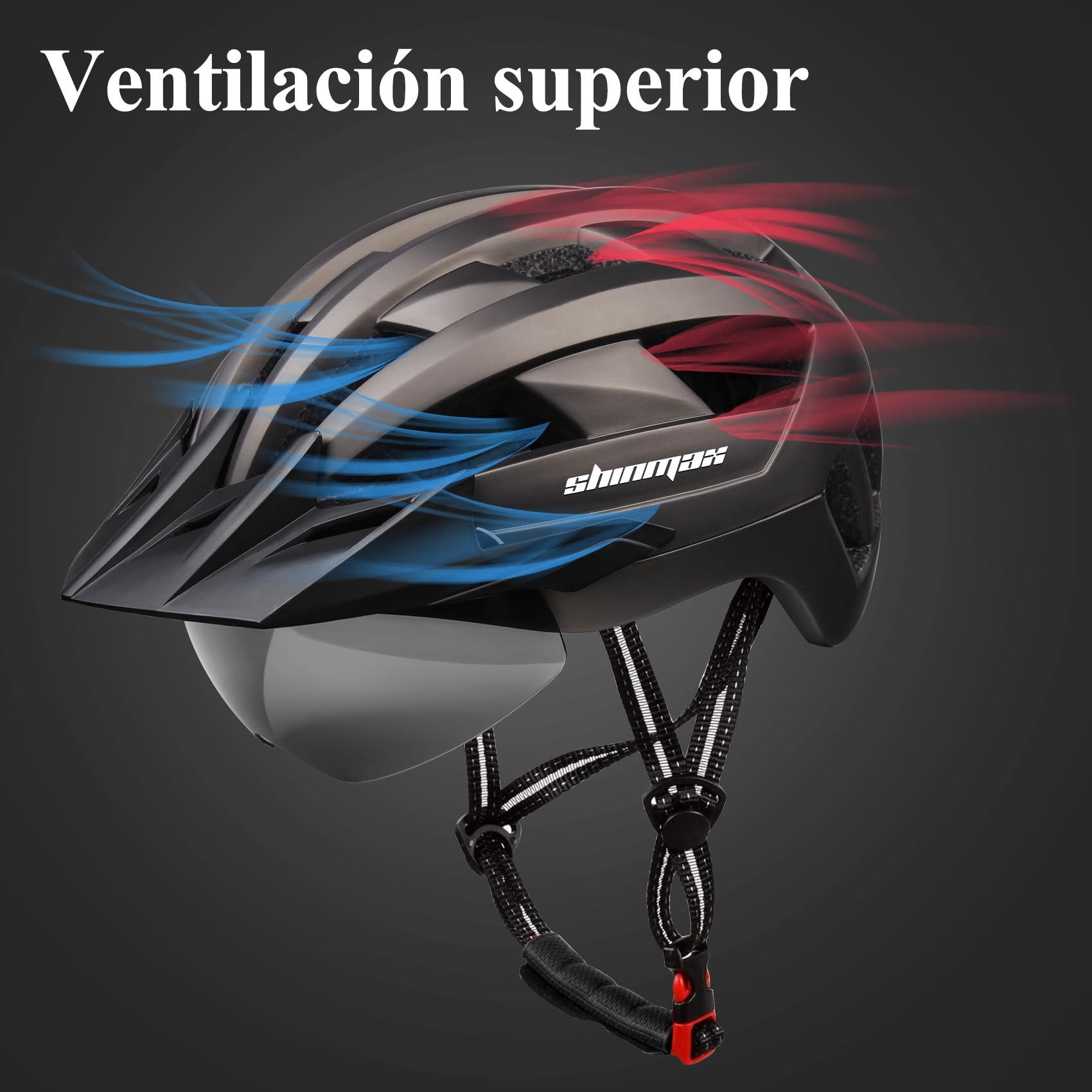Shinmax Casco Bicicleta Adulto Casco Bici con LED Luz Recargable USB Casco MTB con Visera Desmontable Gafas Magnética Protectora UV Casco de Bicicleta para Mujer Hombre 57-62cm NR-032