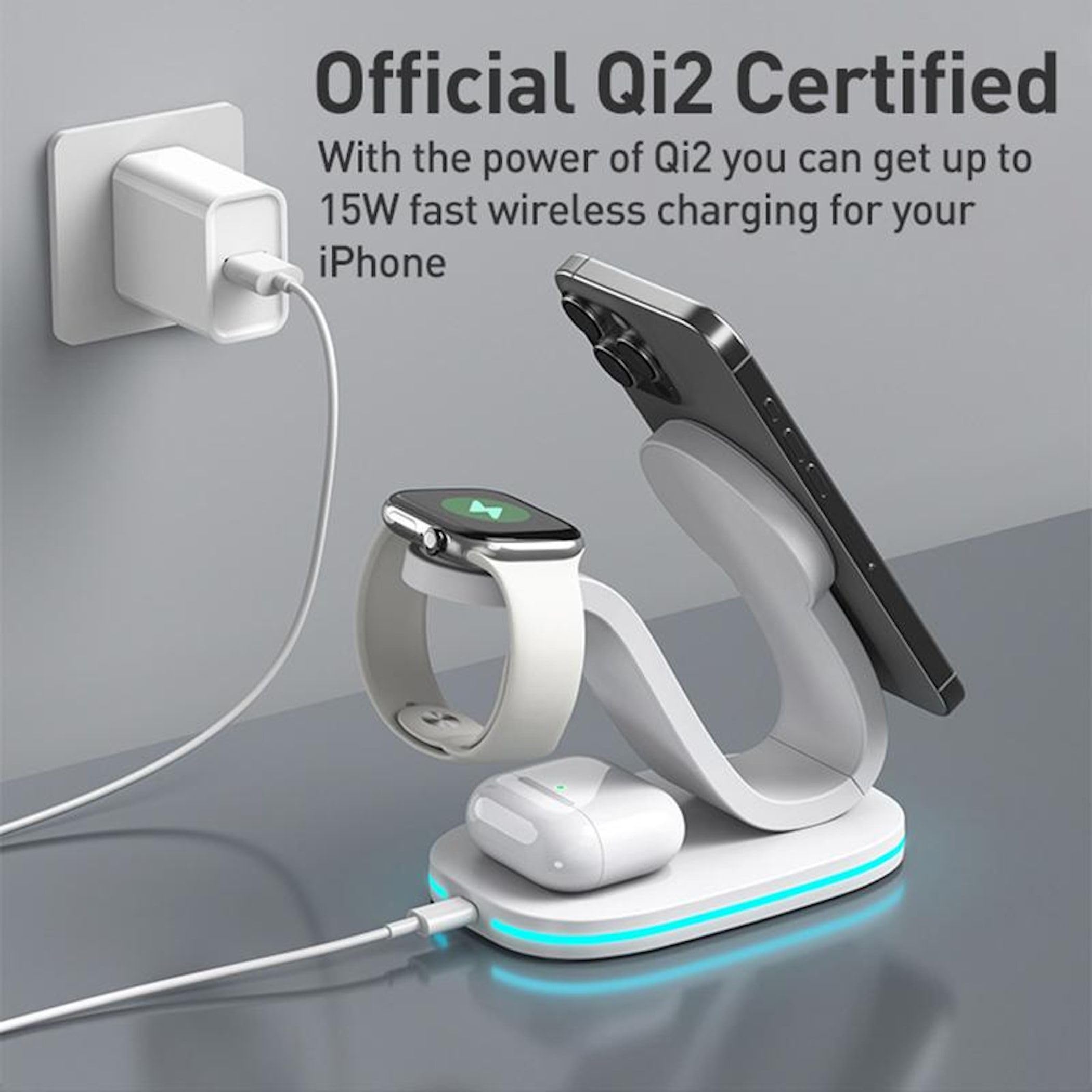Wigento Station de charge universelle 3 en 1 sans fil pour smartphone, montre, casque, chargeur