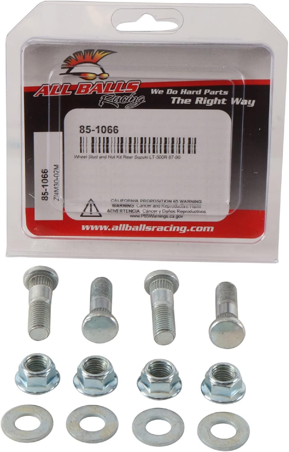 All Balls Racing 85-1066 Wheel Stud and Nut Kit Compatible with/Replacement for Suzuki LT 500 R 1987-1990