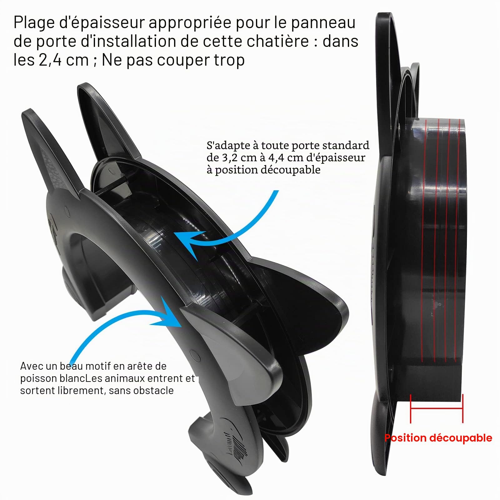 Porte intérieure pour chat - Porte intérieure pour chat - Portes pour animal domestique - 26,8 x 6,2 x 23 cm (L) Noir